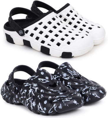 Kapani Fashion Men Clogs(Black, White , 8)