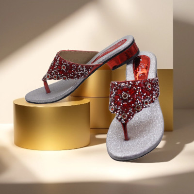 Flowers Life Women Heels(Red, Silver , 9)