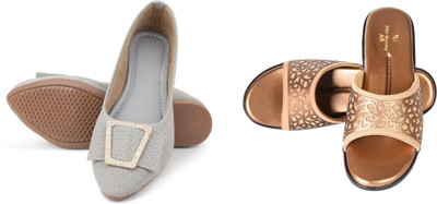 PMS Women Wedges(Grey, Brown , 6)