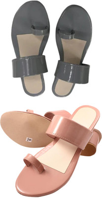 Goraiya Women Flats(Grey, Pink , 5)