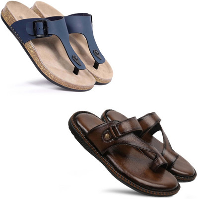 Walkivo Men Sandals(Blue, Brown , 8)