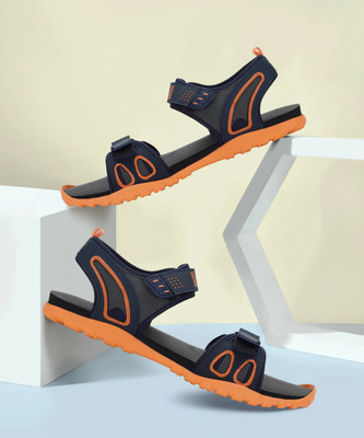 Paragon K1422G Men's Stylish Lightweight & Durable Navy Blue - Orange Velcro Sandals Men Sandals(Blue , 10)