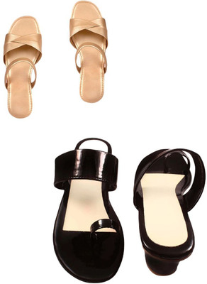 Goraiya Women Flats(Gold, Black , 6)
