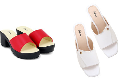 Todhwear Women Heels(Red, White , 8)