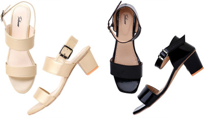 Todhwear Women Heels(Gold, Black , 5)