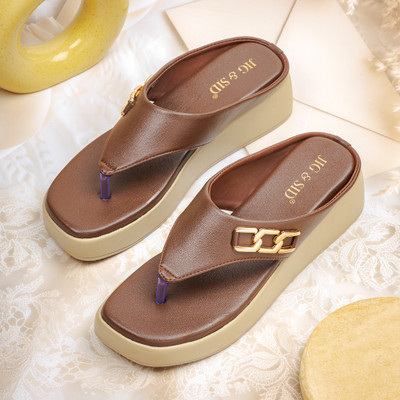 JIG & SID Women Casual(Brown, Beige , 9)