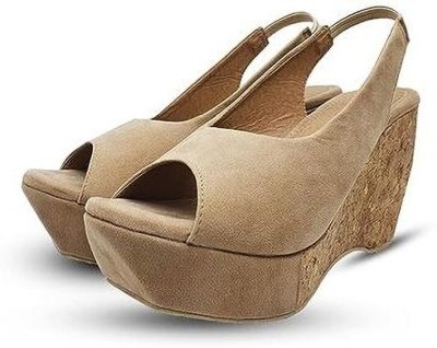 MONAQI Women Wedges(Beige , 6)