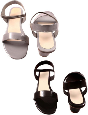 Goraiya Women Heels(Grey, Black , 8)