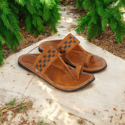 DFR Ethnic Sandals Men Rajasthani Slipper Chappals Men Casual(Tan , 10)