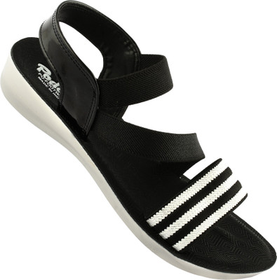 PODDAR Causal and Partywear Sandals For Women Women Flats(Black, White , 8)