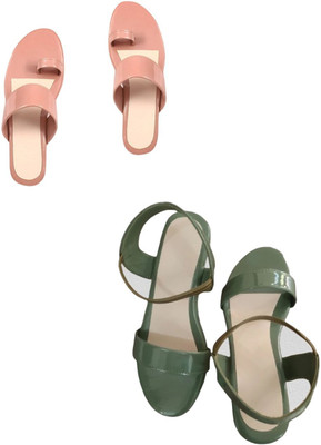 Goraiya Women Heels(Pink, Green , 8)