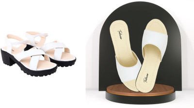 Todhwear Women Heels(Black, White , 6)