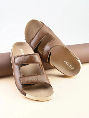 BIZORA Men Sandals(Off White, Brown , 10)