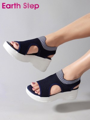 Earth Step Women Wedges(Blue , 8)