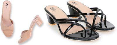 Zaif Women Heels(Black, Beige , 6)