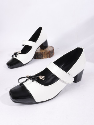 TRYME Women Heels(White, Black , 8)