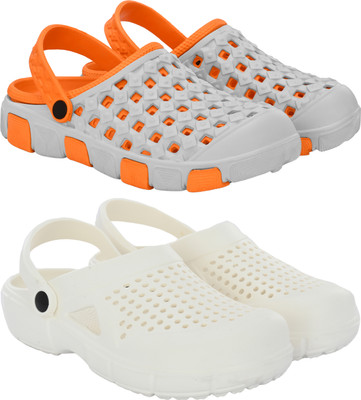 Birde Stylish Comfortable Lightweight Regular Wear Clogs For pack of 2 Men Sandals(Orange, White , 7)