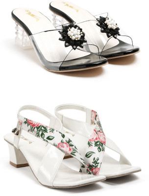 SUPPOSE Women Heels(White, Black , 6)