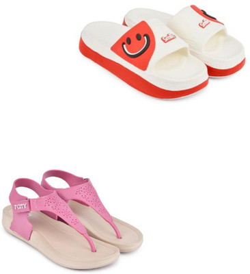 strivox Women Flats(Pink, White , 7)