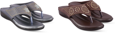 hunyza footwear Women Flats(Brown, Silver , 9)