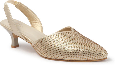 PLANET WALK Lightweight comfort extra-soft with trendy, premium stylish design Women Heels(Gold , 6)