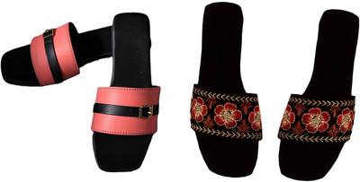 Dualstep Women Flats(Black, Pink, Black , 8)