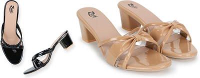 Zaif Women Heels(Black, Beige , 3)