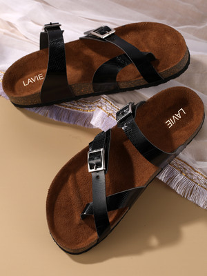 LAVIE Comfort and Adjustable Buckle Straps Premium Stylish Casual Women Flats(Black , 4)