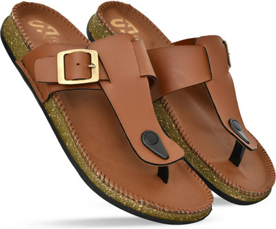 BELLION Men Flip Flops(Tan , 6)