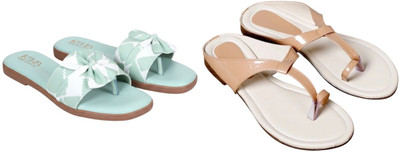 Kuhu Creations Women Flats(Beige, Green , 4)