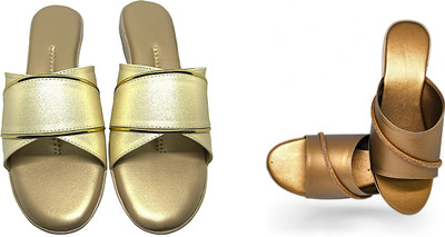 PMS Women Wedges(Gold, Gold , 5)