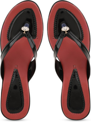 Komfy Women Heels(Black, Red , 4)