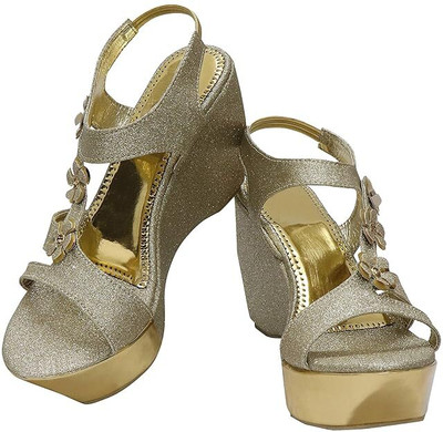 SKYVAGA Women Wedges(Gold , 8)