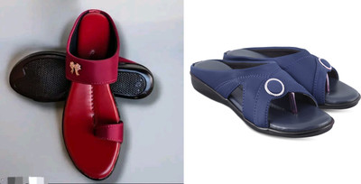 hunyza footwear Women Flats(Blue, Red , 9)