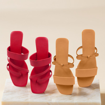 SAYERA Women Flats(Brown, Red , 4)