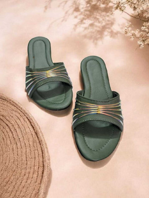 SOLIVA Women Flats(Green , 7)