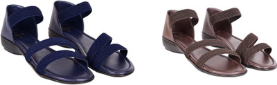 PMS Women Wedges(Blue, Brown , 3)