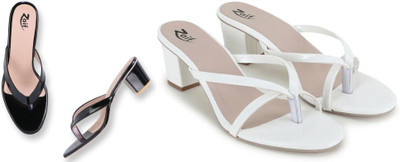 Zaif Women Heels(White, Black , 5)