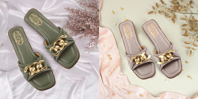 R F C Women Flats(Green, Grey , 5)