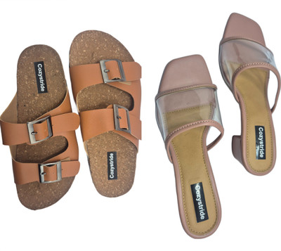 Cozystride Women Heels(Tan, Pink , 8)