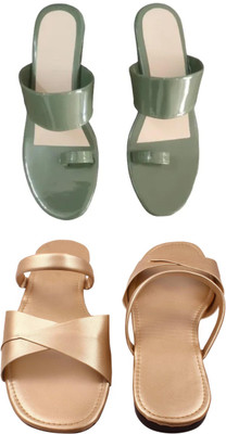 Goraiya Women Flats(Green, Gold , 7)