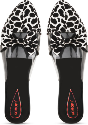 Komfy Women Sandals(Black, White , 8)