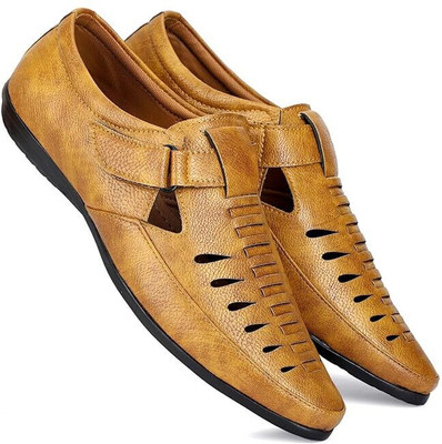 house of common Men Sandals(Tan , 7)