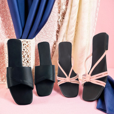 SAYERA Women Flats(Black, Pink , 5)