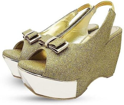 MONAQI Women Wedges(Gold , 7)