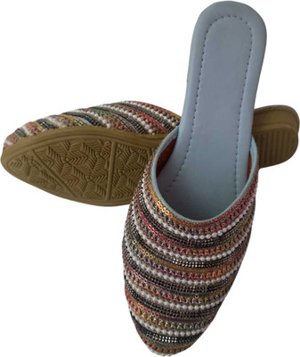 JPR crafts Slipper Mules Ethnic Mule For Women(Off White , 3)
