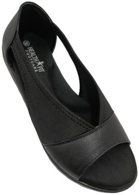 HealthFit Diabetic & Orthopedic Sandal/Doctor Sandal-With Arch Support for Women's Women Flats(Black , 5)