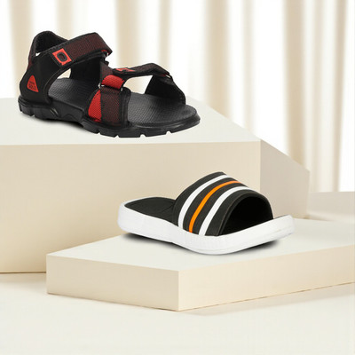 WOCMEC Men Sandals(Red, Black , 7)