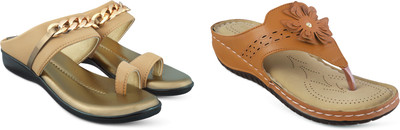 hunyza footwear Women Flats(Gold, Beige , 6)