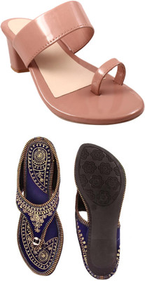 Goraiya Women Flats(Pink, Blue , 4)